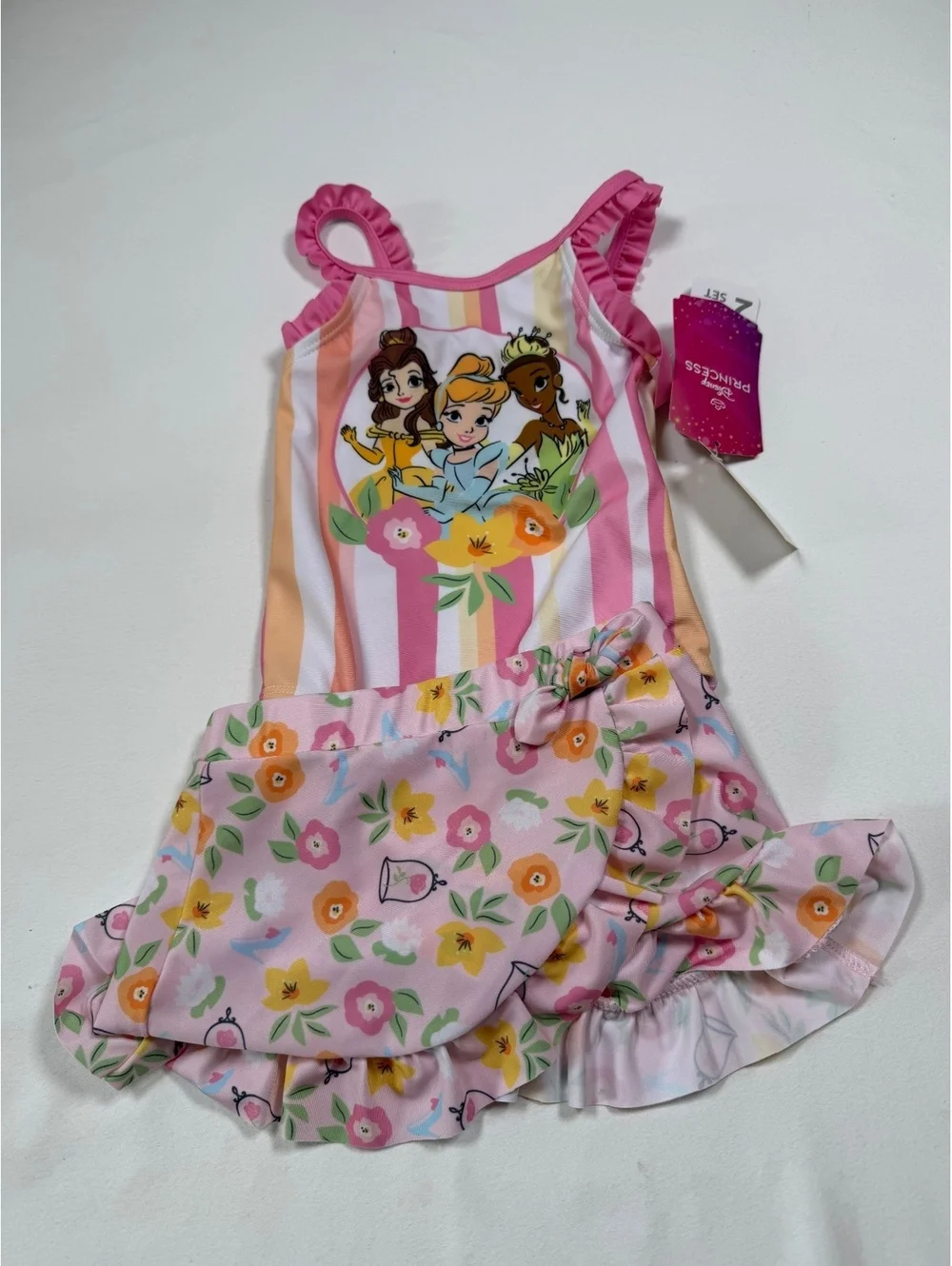 Disney Princess Toddler 2-Piece Swimsuit Set with Skirt, 18M, Pink and Yellow
